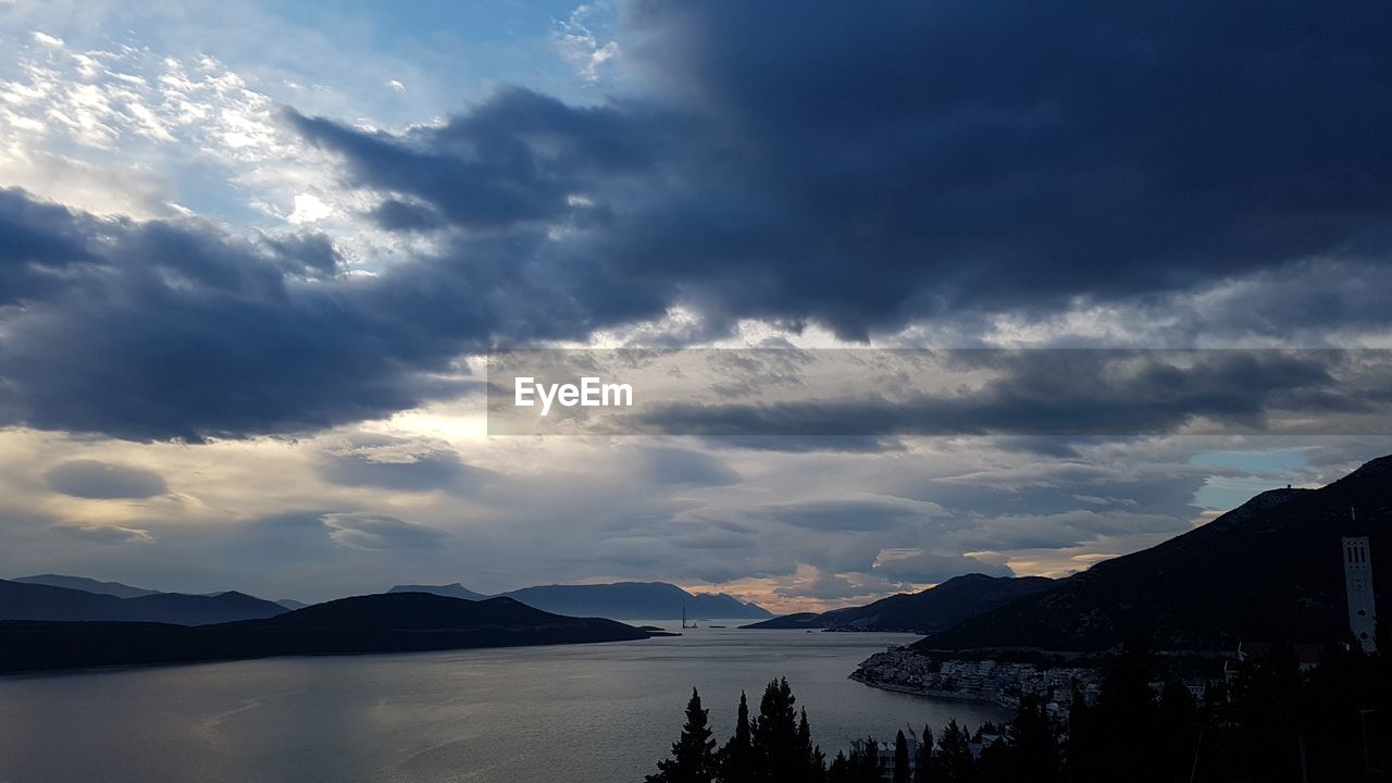 Scenic view of lake against sky during sunset