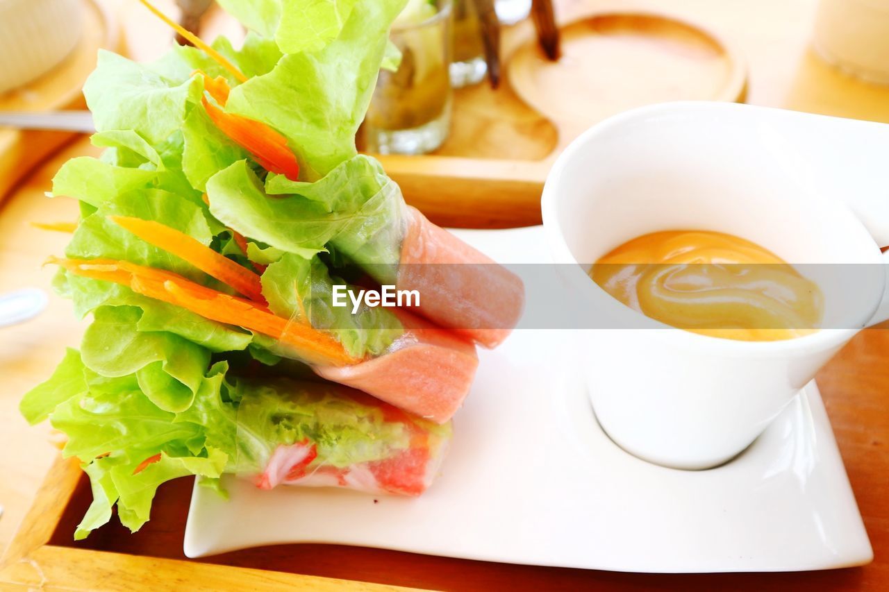 Close-up of meal served on table