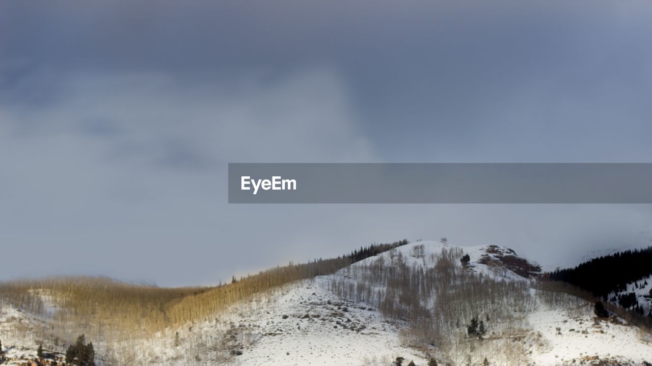 SCENIC VIEW OF SNOW COVERED LANDSCAPE AGAINST SKY