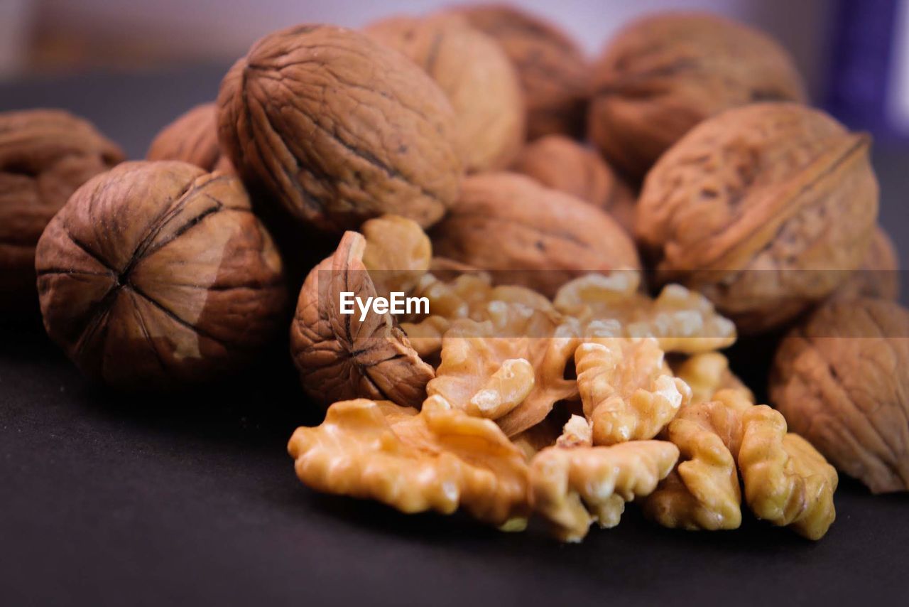 High angle view of walnuts on table