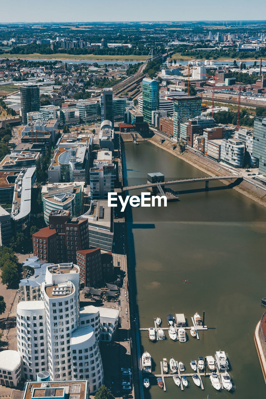 High angle view of city buildings