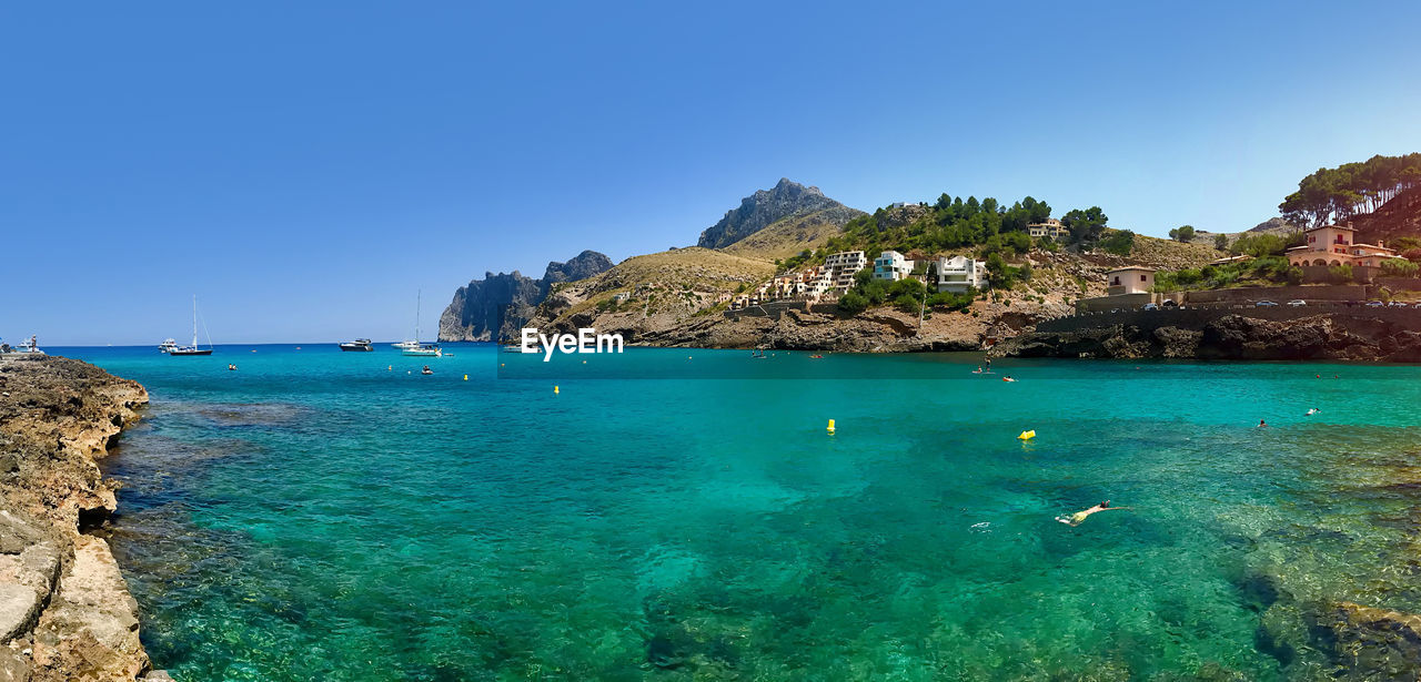 SCENIC VIEW OF BAY AGAINST CLEAR SKY