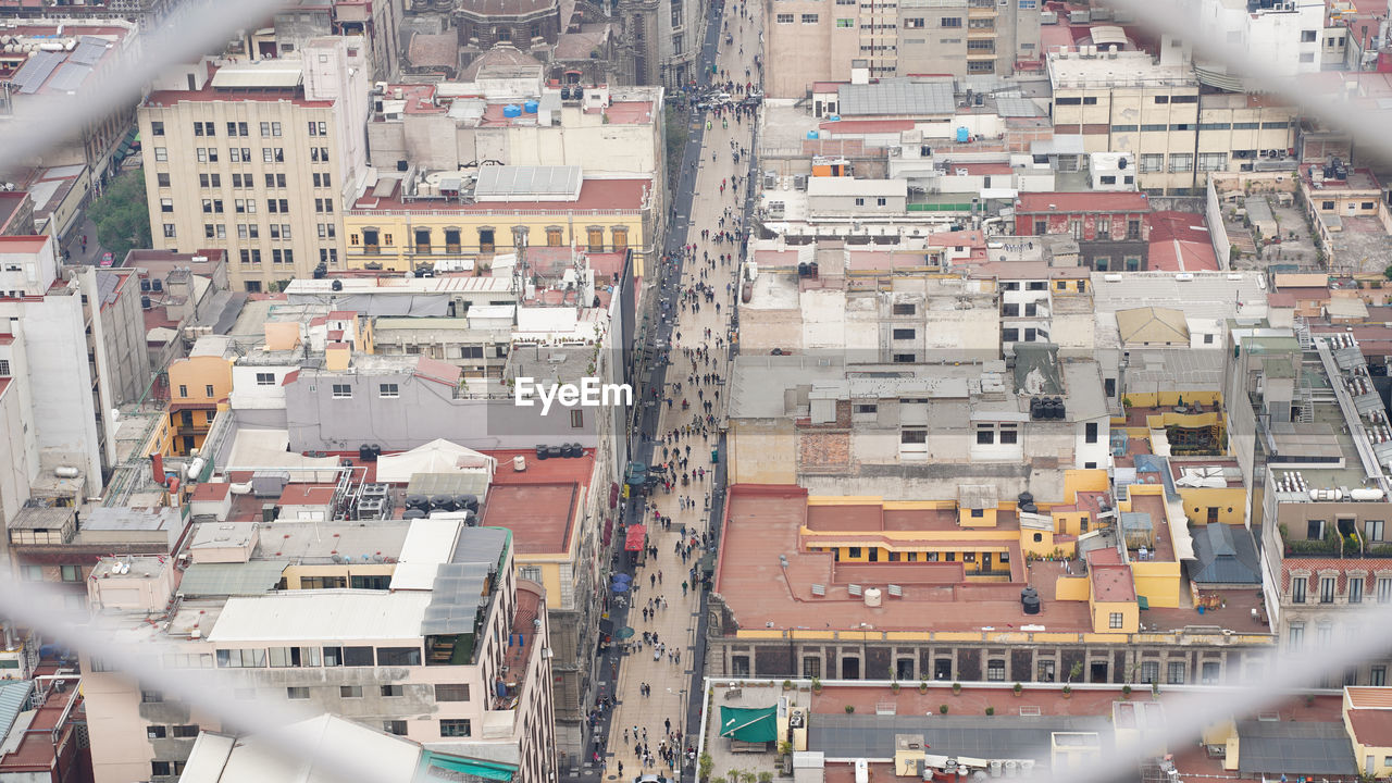 High angle view of buildings in city