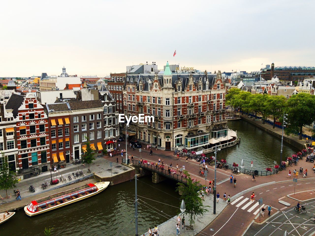 High angle view of buildings in city