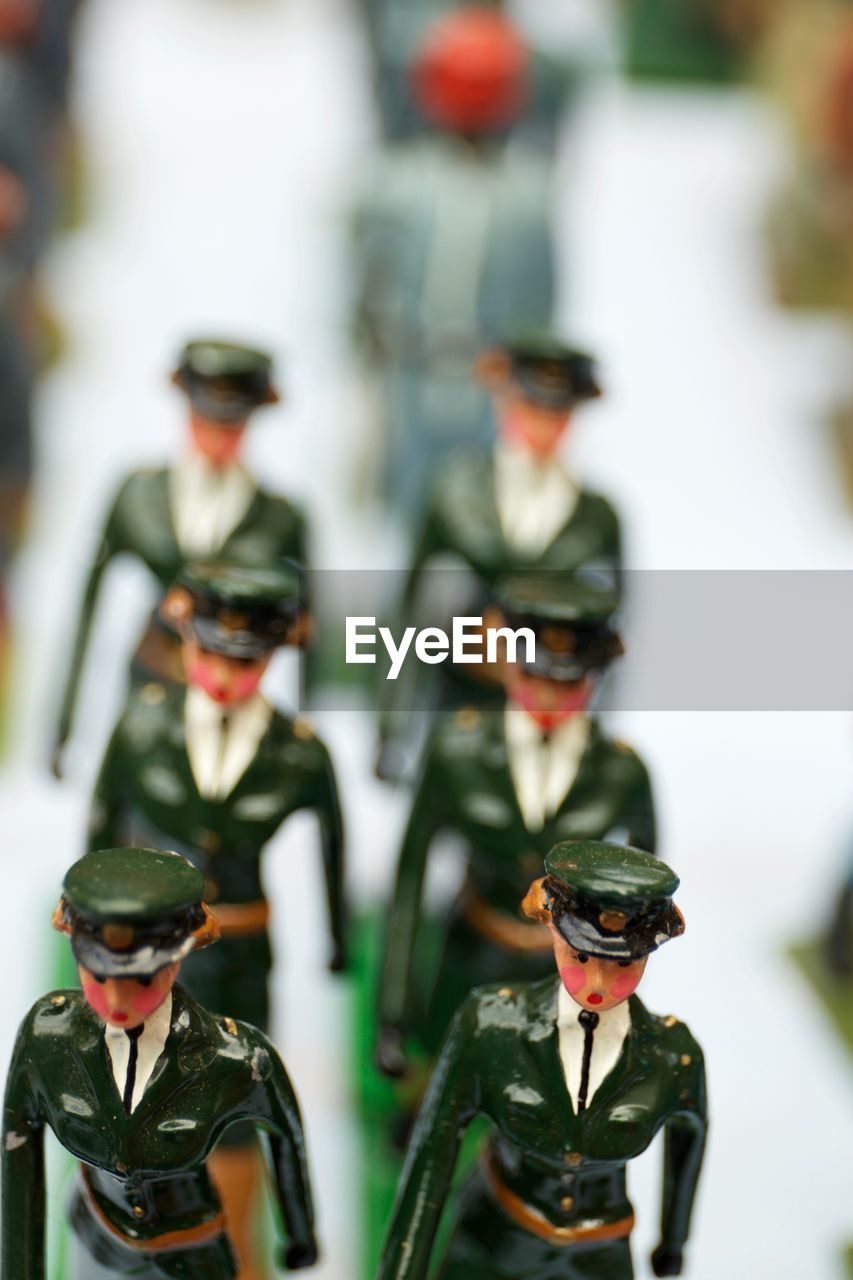 Close-up of army figurines on table