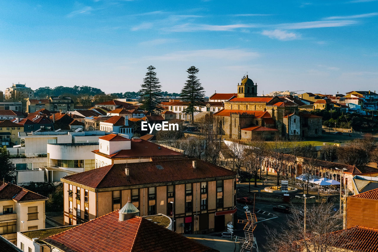 High angle view of townscape against sky