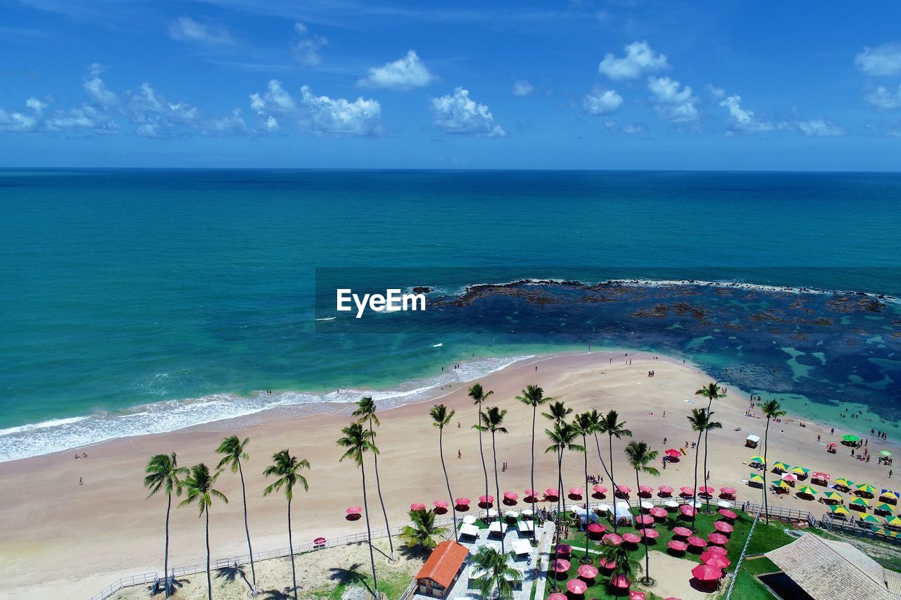 High angle view of swimming pool at beach against sky