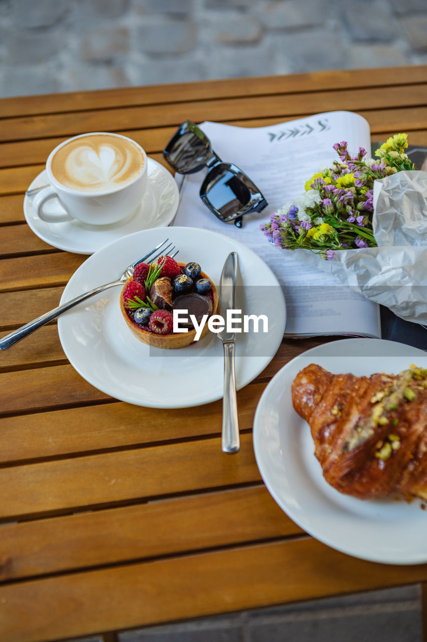 high angle view of food on table