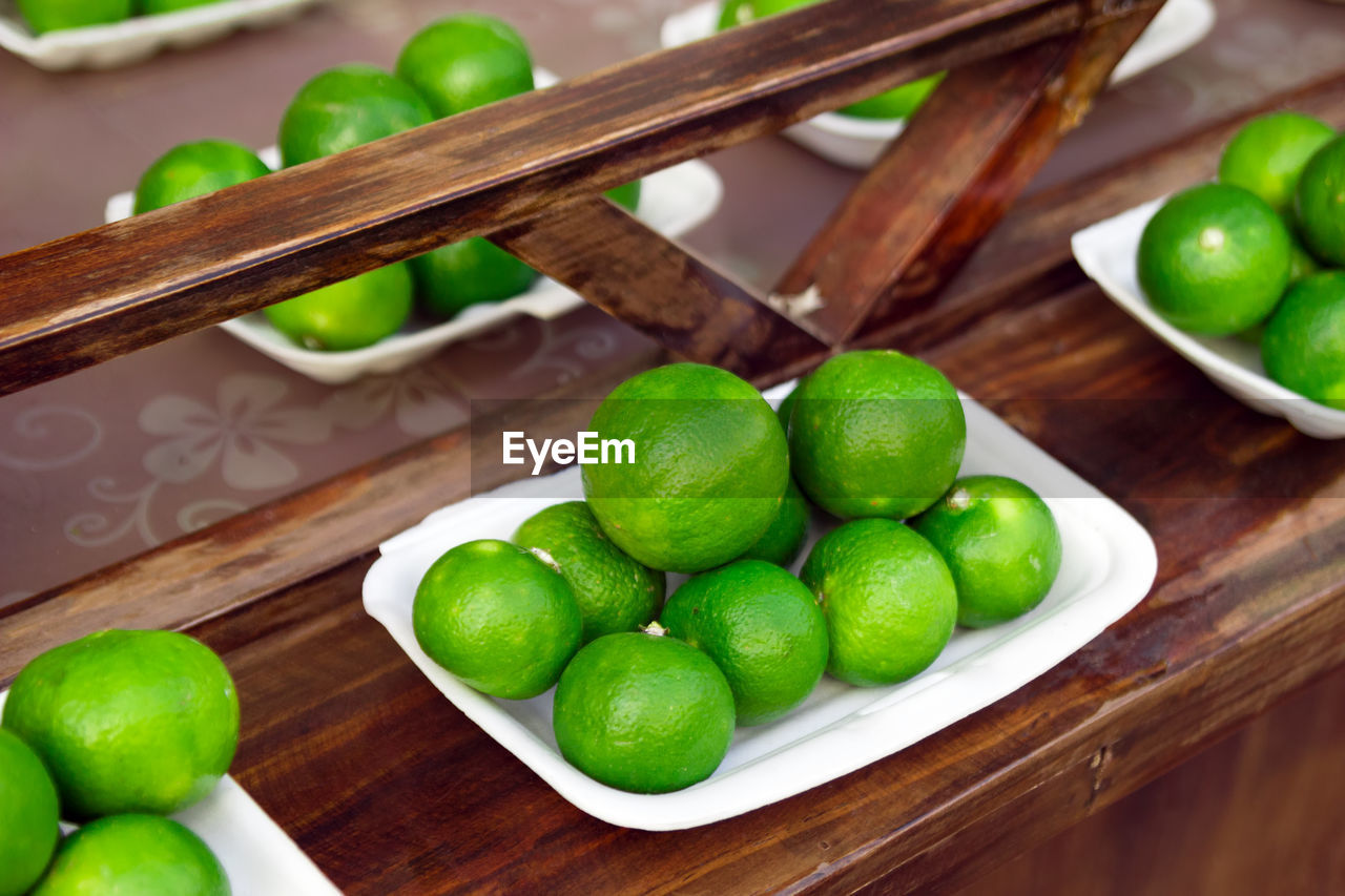 High angle view of fruits in bowl on table