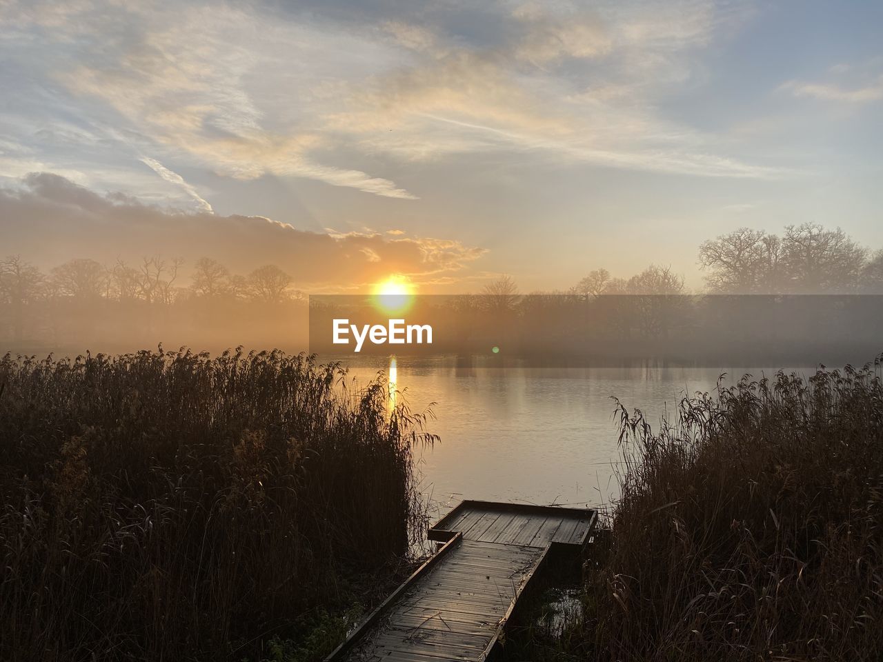 Scenic view of lake against sky during sunset