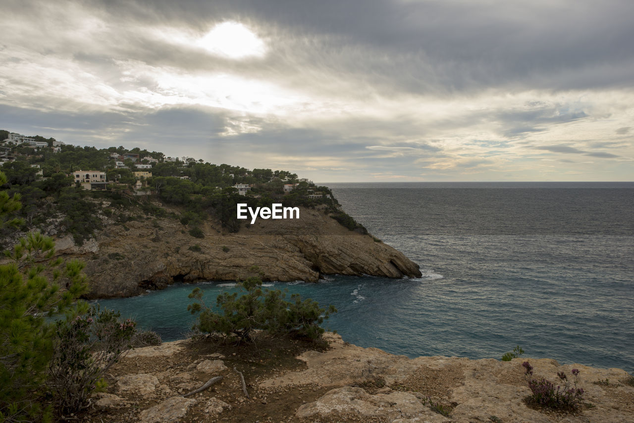 SCENIC VIEW OF SEA BY MOUNTAINS AGAINST SKY