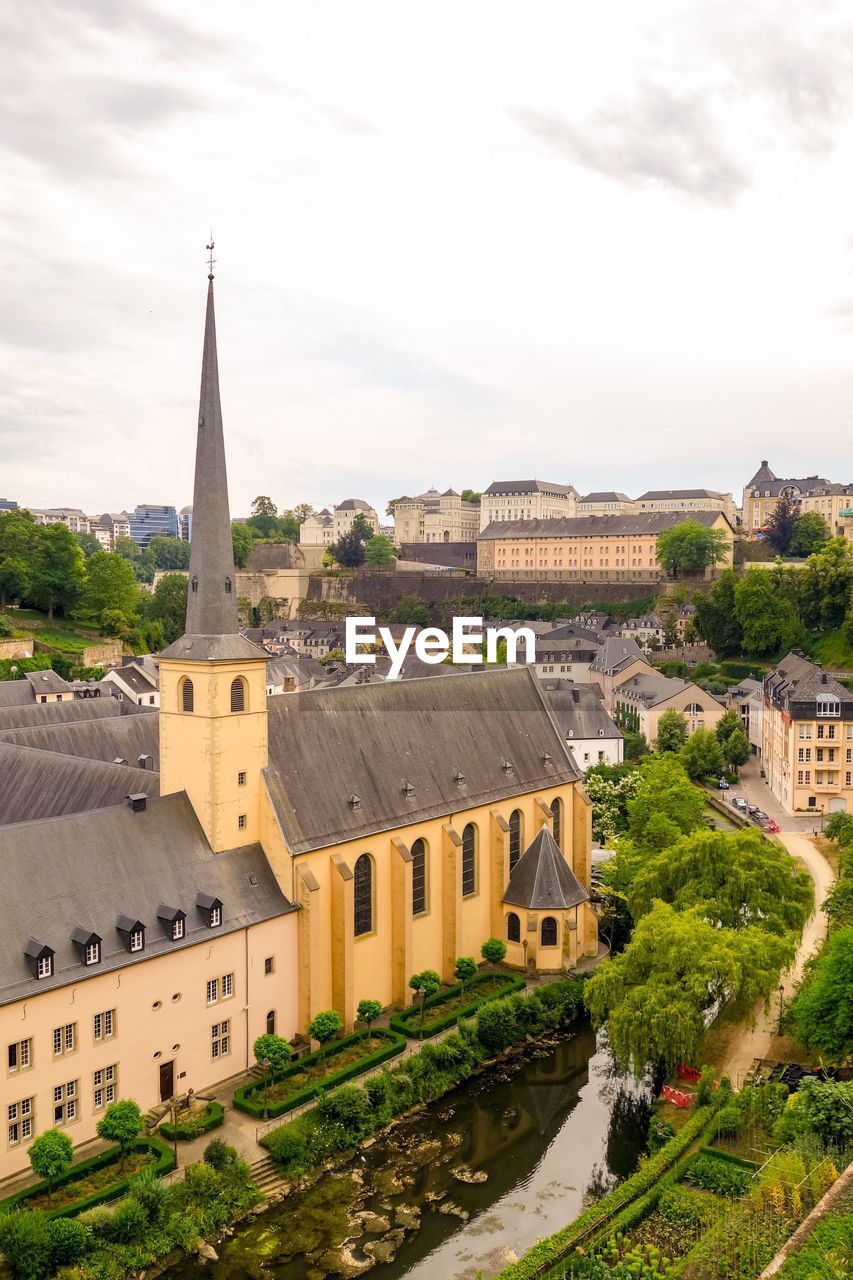 High angle view of buildings in city