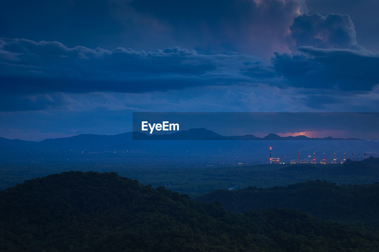 Scenic view of mountains against sky during sunset