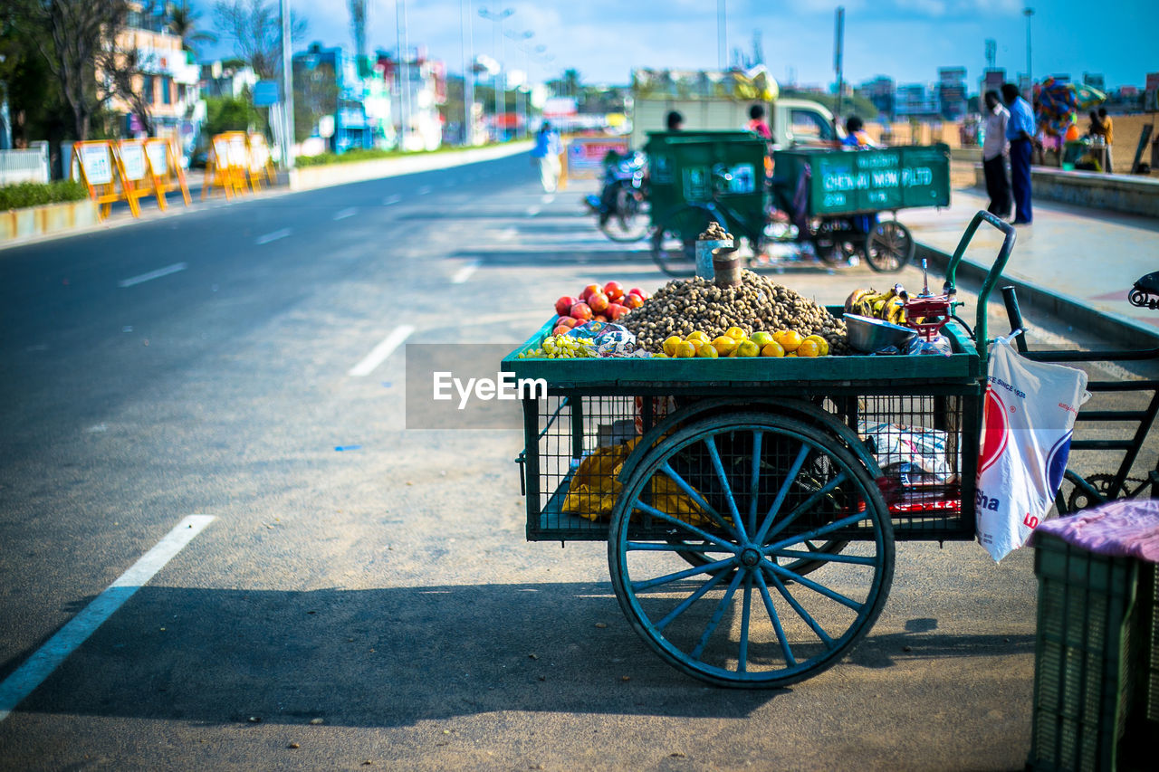 Vegetables on cart on street