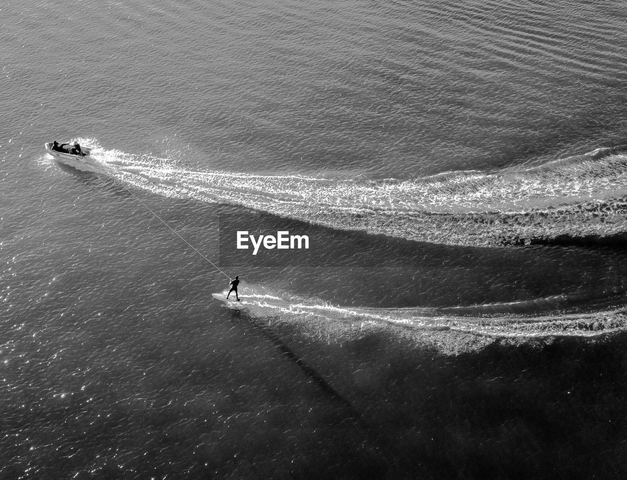 High angle view of person surfing on sea