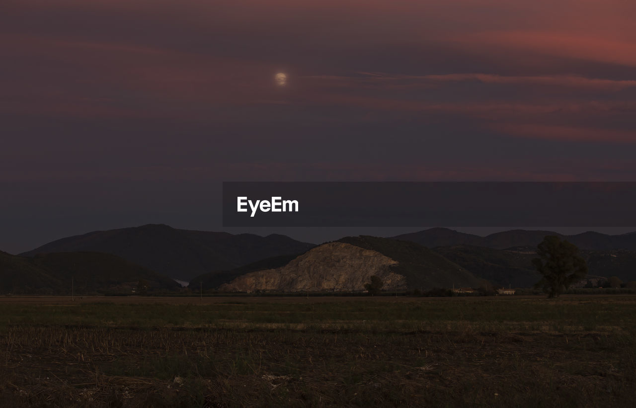 Scenic view of field against sky during sunset