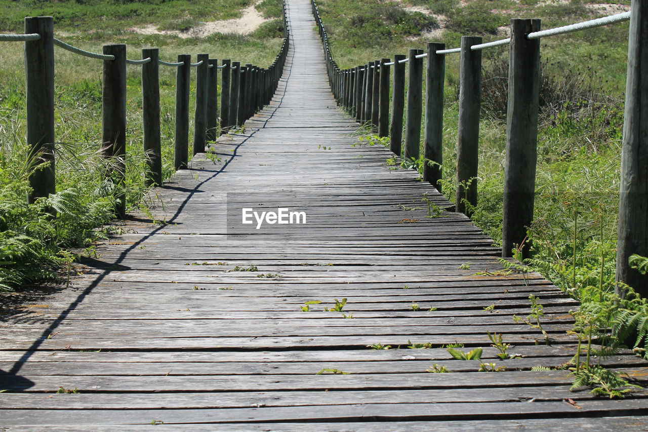 Wooden pathway along field