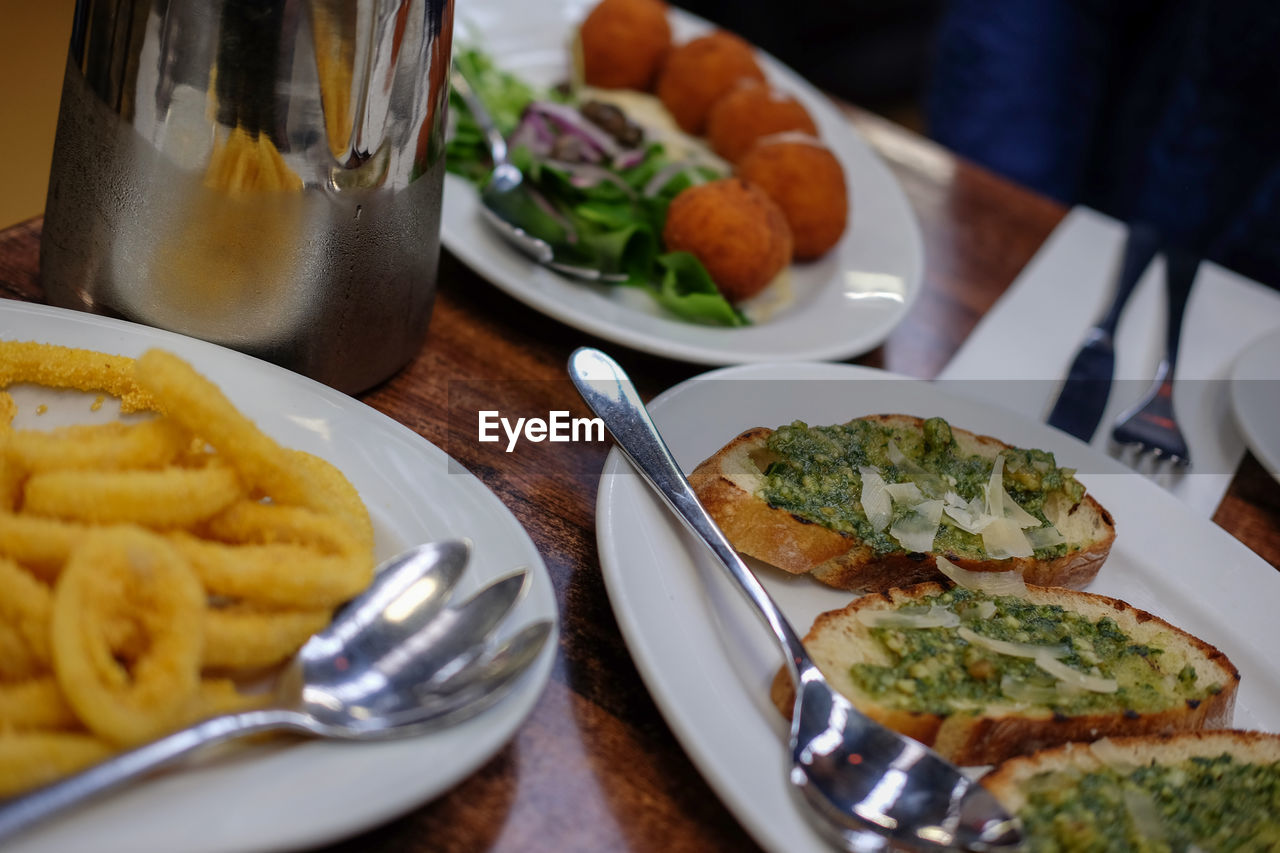 Close-up of meal served on table at restaurant