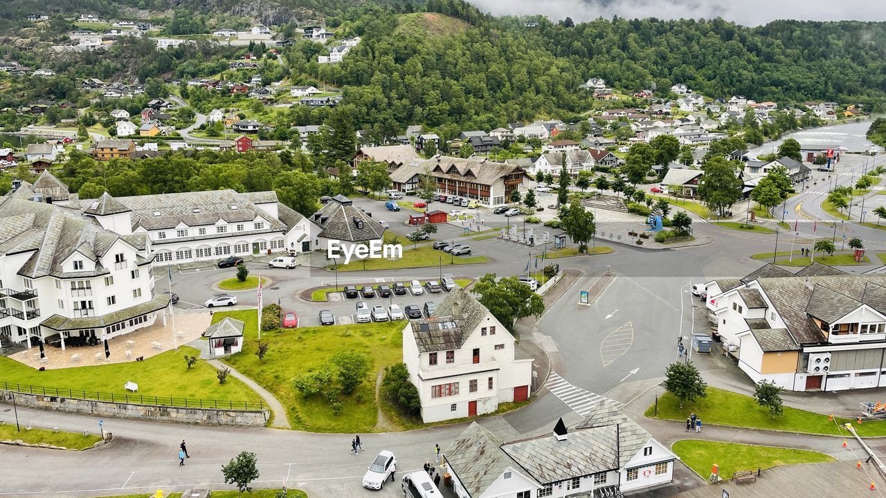 High angle view of buildings in city