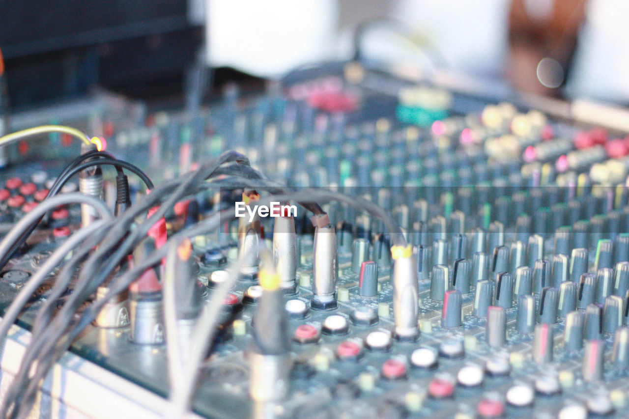 Close-up of machinery on table