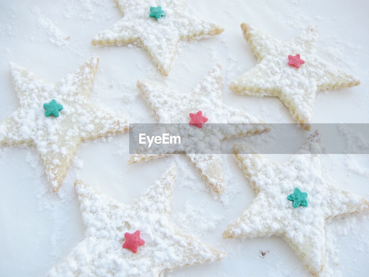 High angle view of star shape cookies