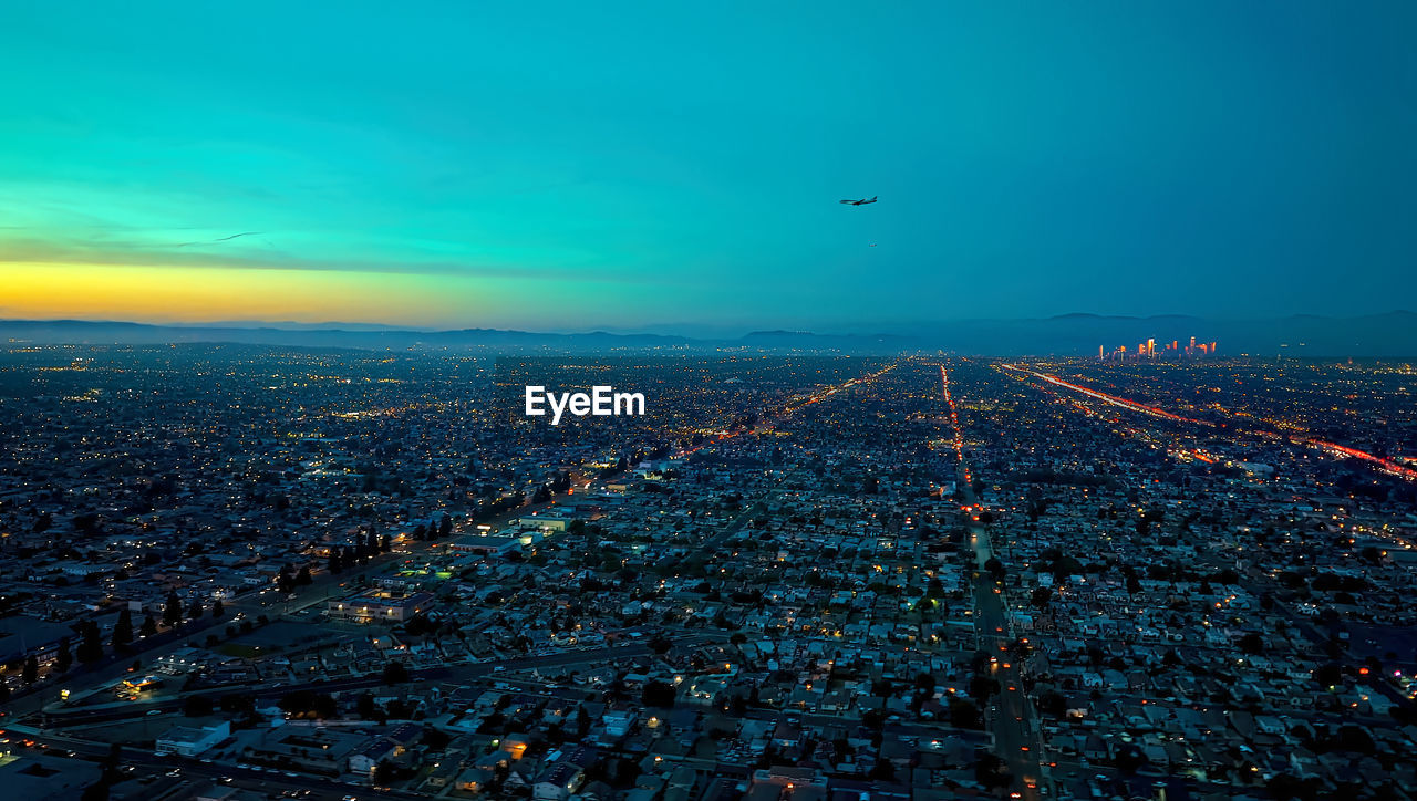 High angle view of cityscape against sky,la