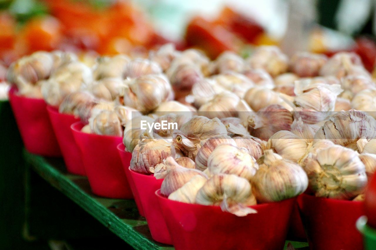 CLOSE-UP OF VEGETABLES FOR SALE AT MARKET STALL