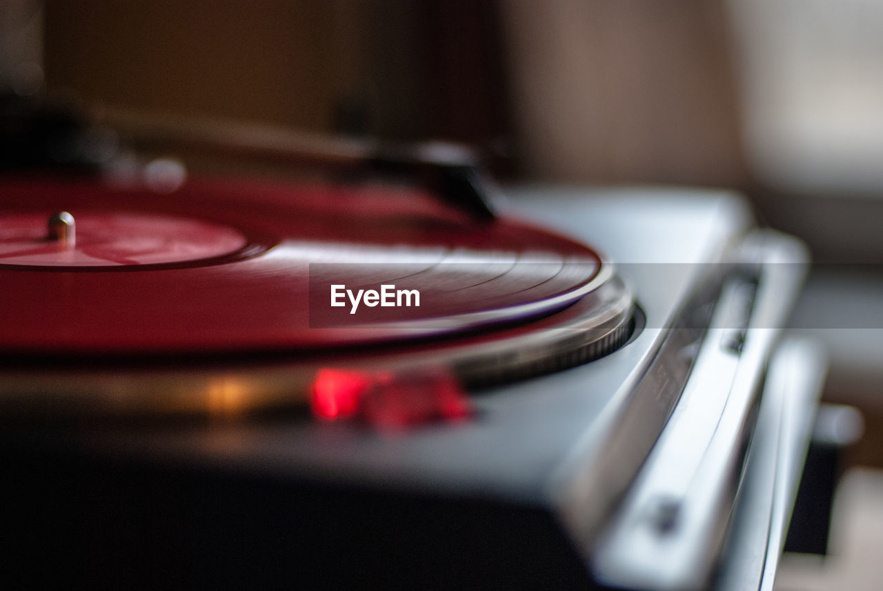 Close-up of record turning at turntable