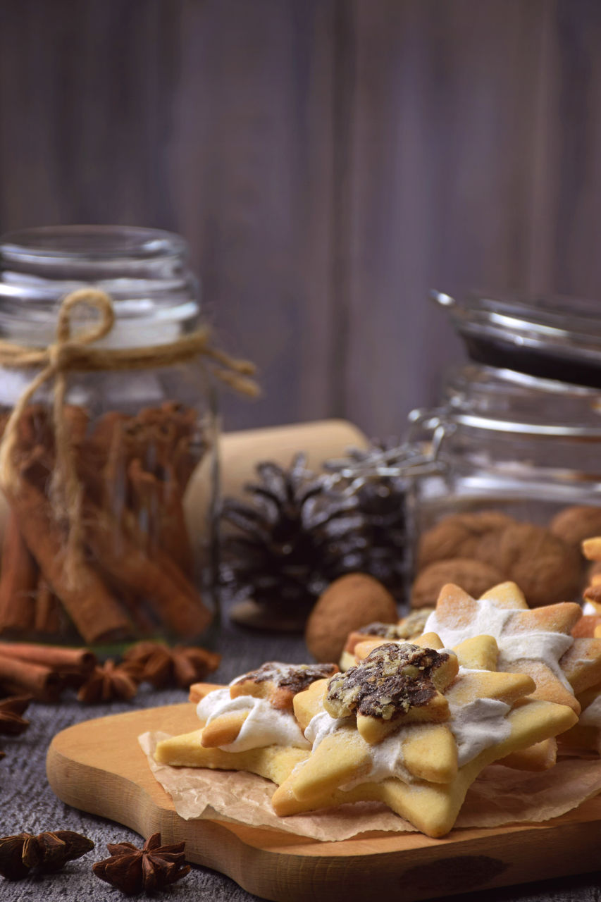 Home-made pastries and cooking utensils. spices and gingerbread. close-up.the aroma of freshly baked