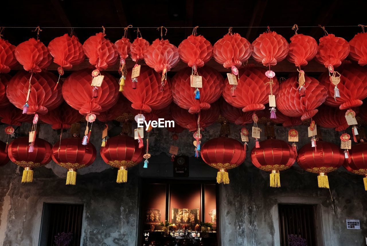 Red lanterns hanging outside building