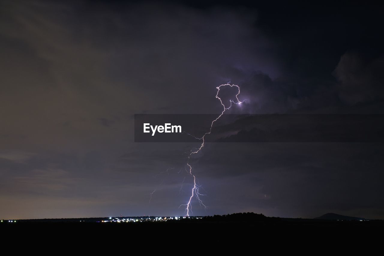 Lightning in sky at night