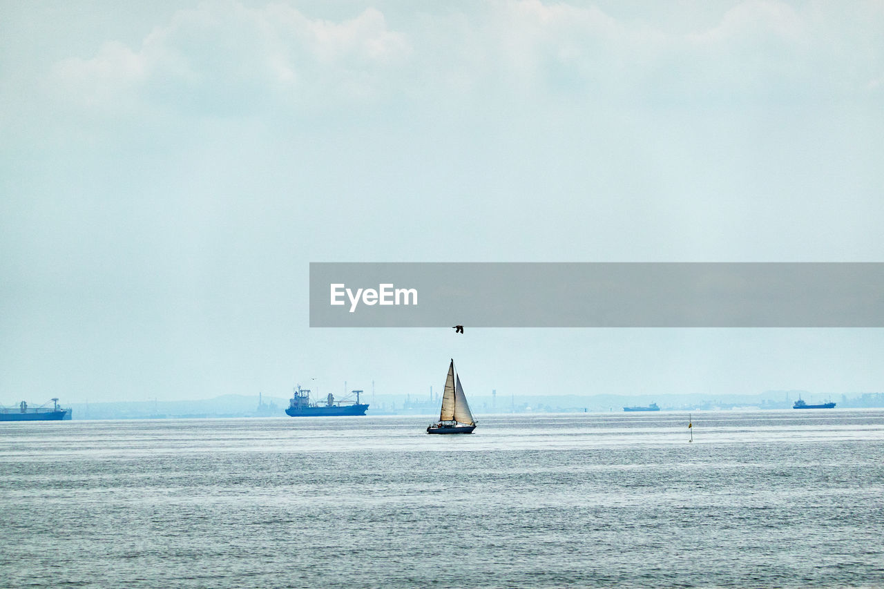 Sailboat in sea against sky