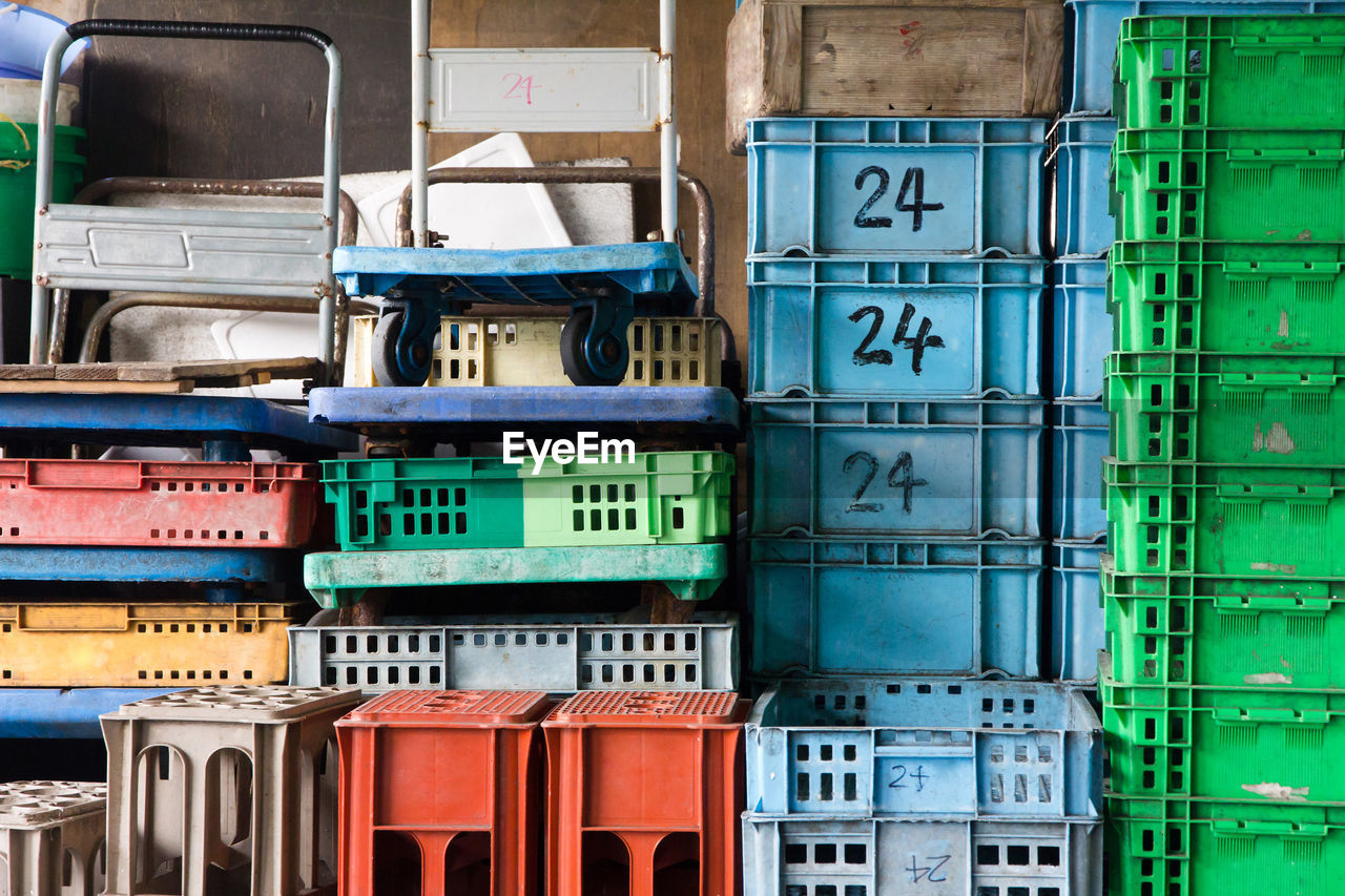 Stack of crates in warehouse