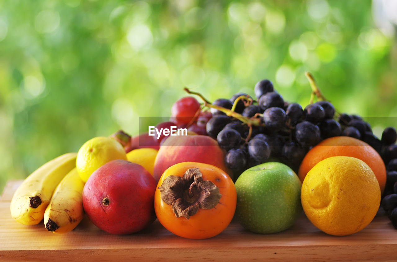 Close-up of various fruits on table