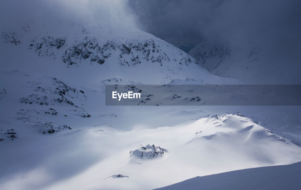 AERIAL VIEW OF SNOWCAPPED MOUNTAIN