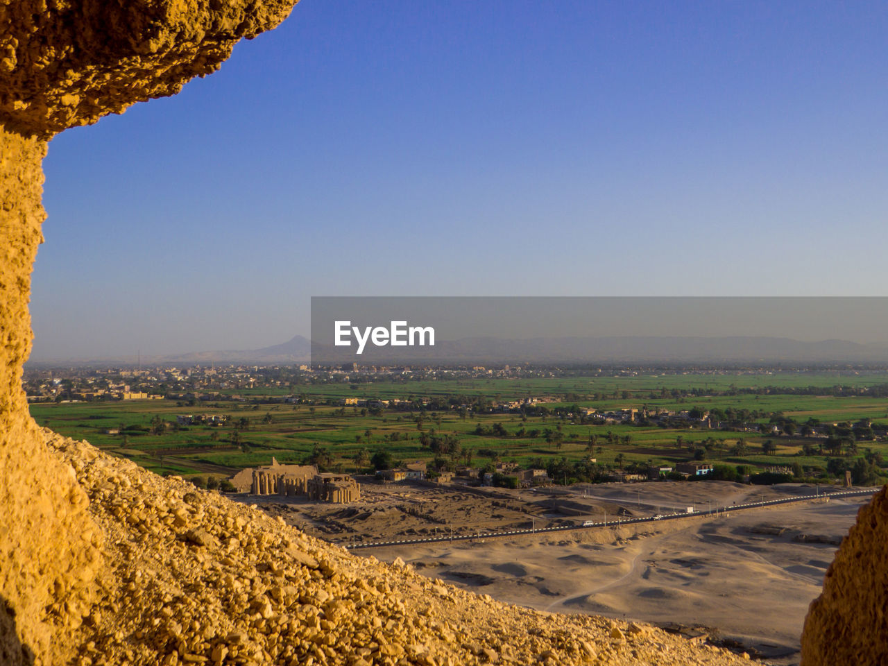 HIGH ANGLE VIEW OF LANDSCAPE AGAINST CLEAR SKY