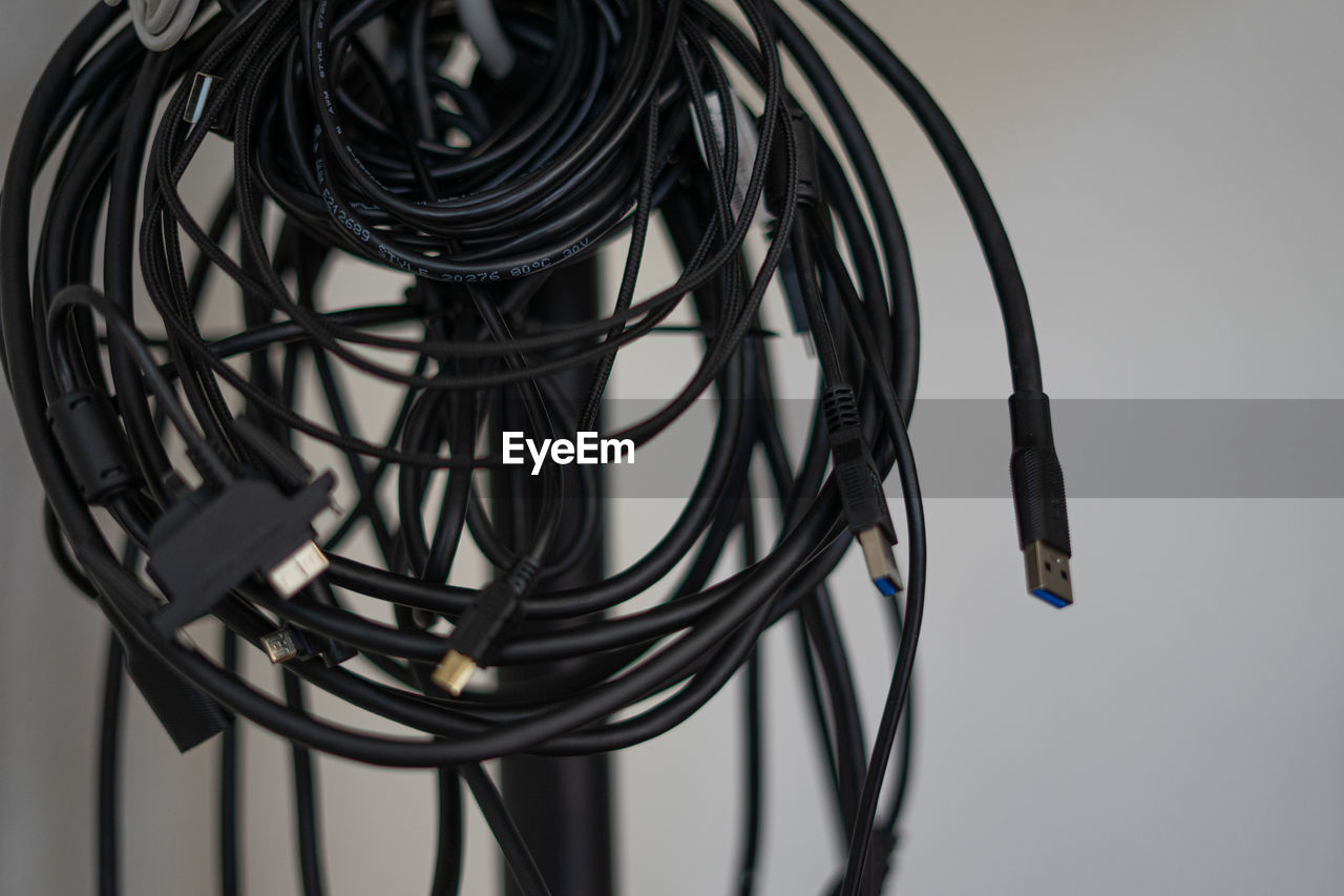 Close-up of cable on wall