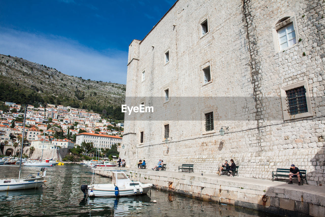 Dubrovnik city old port marina and fortifications