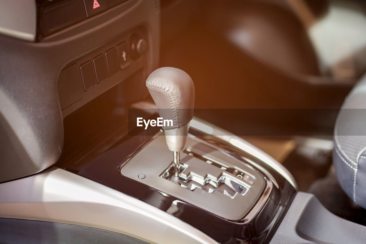 High angle view of gearshift in car