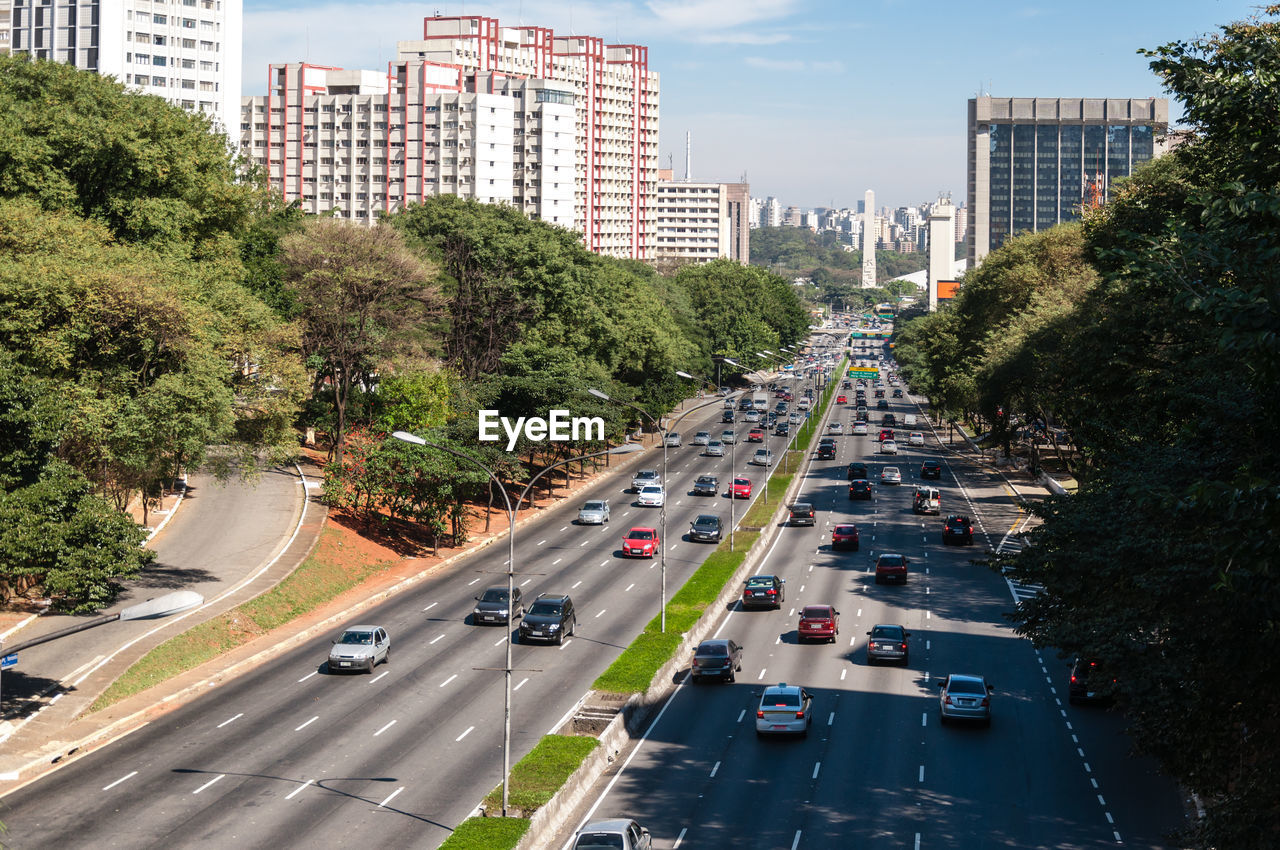 High angle view of traffic on city street