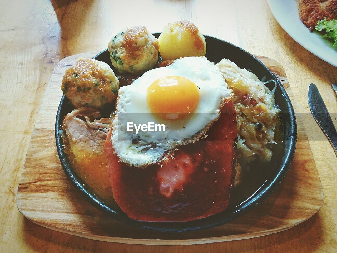 High angle view of meal served on table