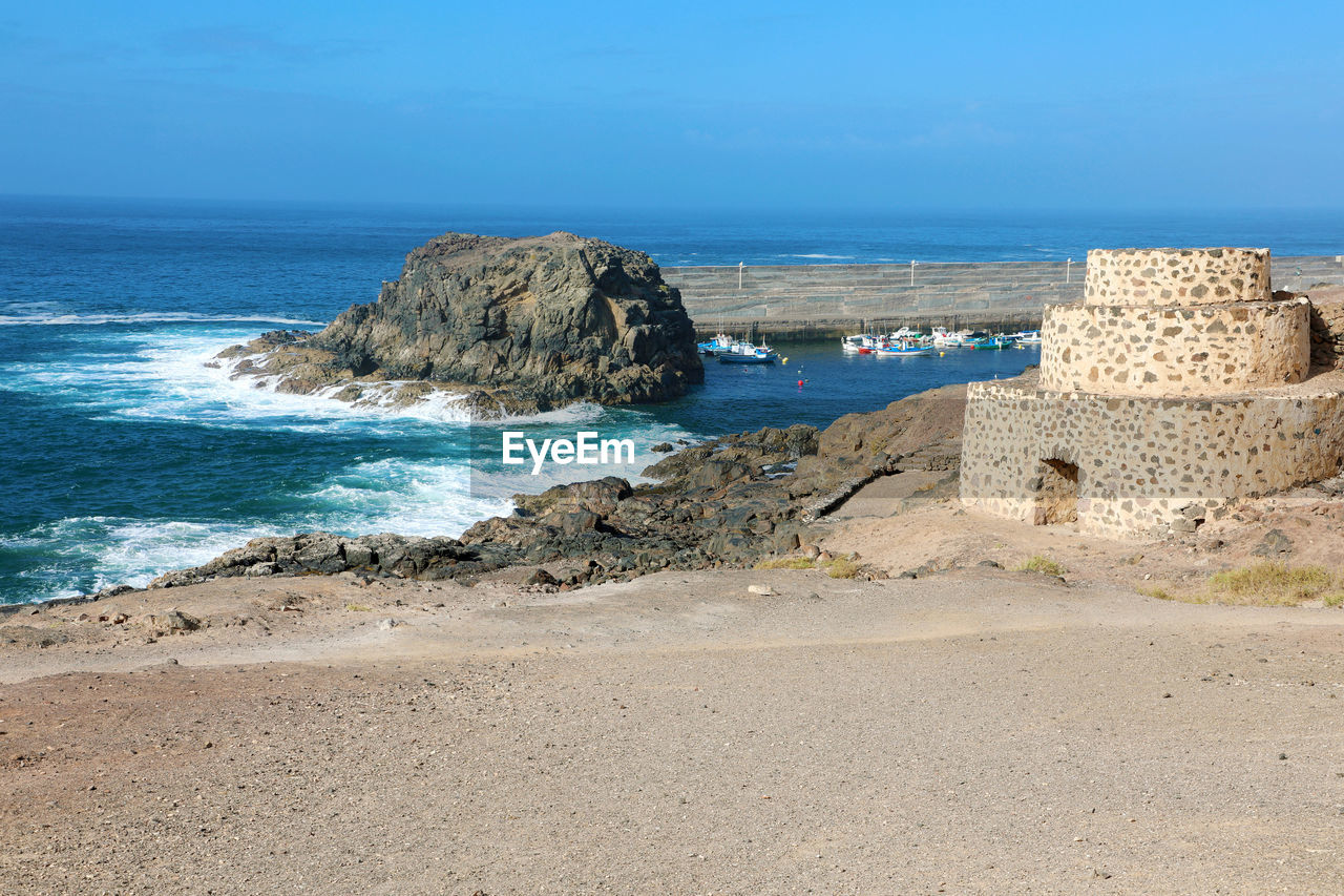 Arid region near el cotillo beach on fuerteventura island