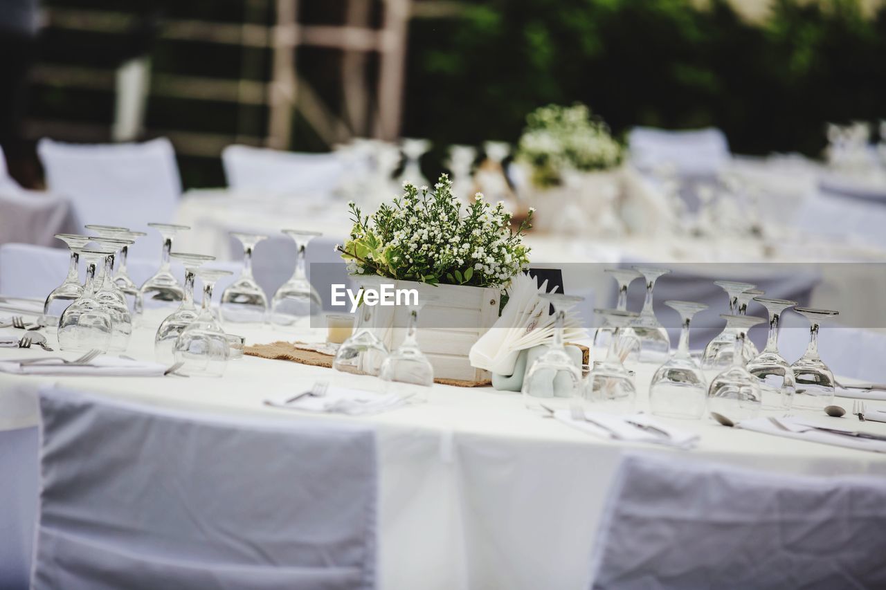 Place setting on table in restaurant