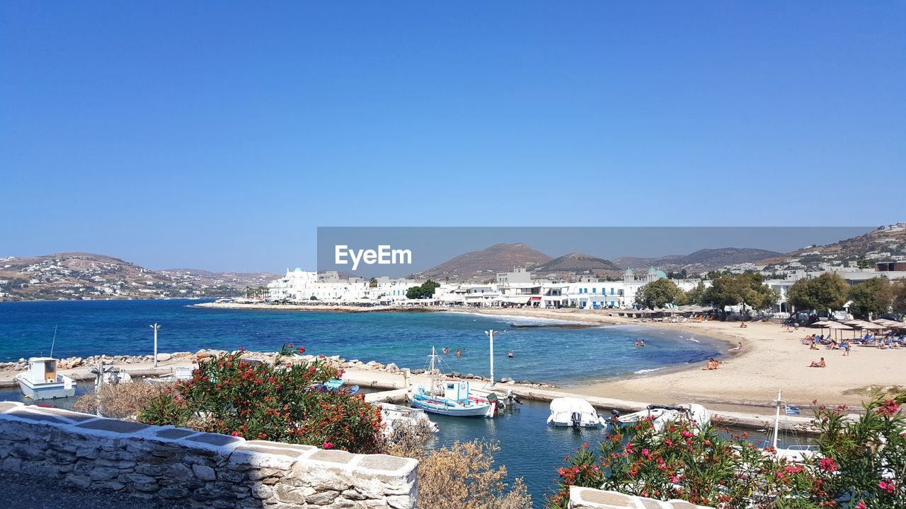 View of paros small marina and beach