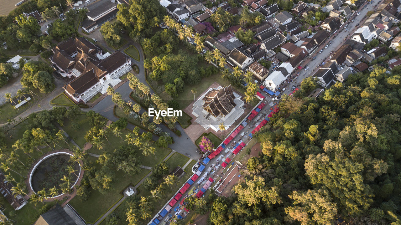 Aerial view of townscape against clear sky