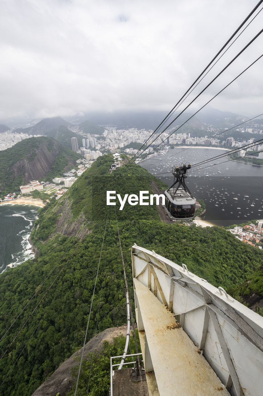 Beautiful view from sugar loaf cable car to city landscape, rio