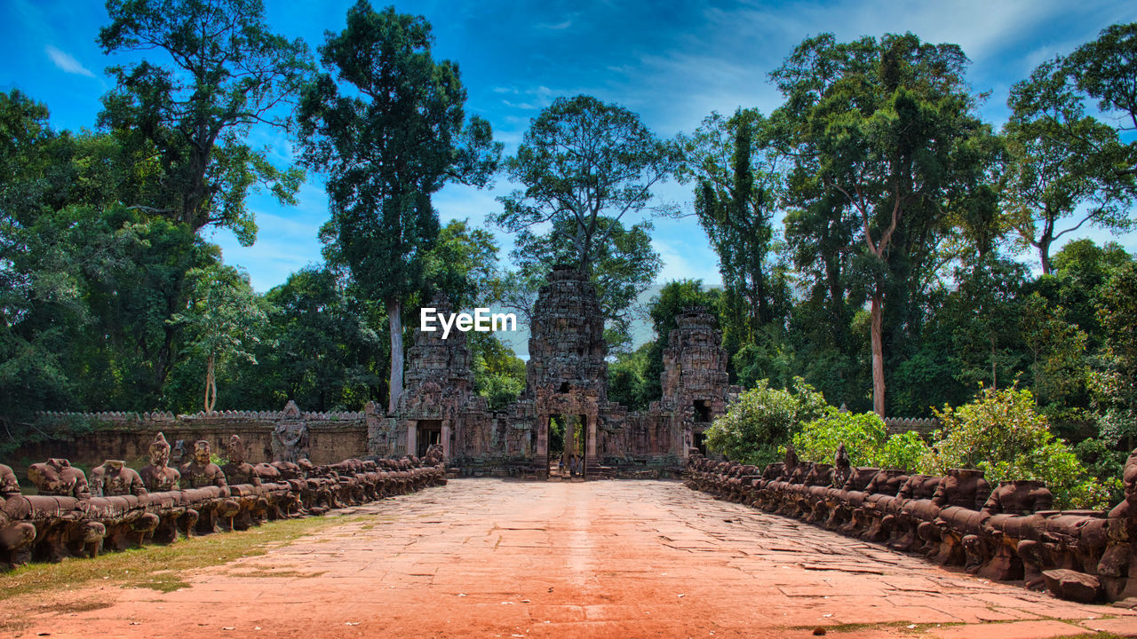 Preah khan temple site among the ancient ruins of angkor wat hindu temple complex in cambodia