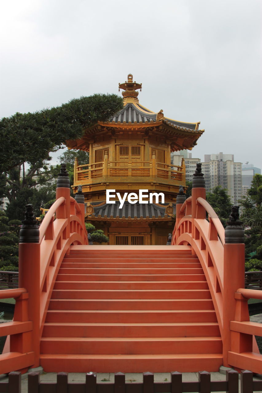 LOW ANGLE VIEW OF TEMPLE AGAINST BUILDING