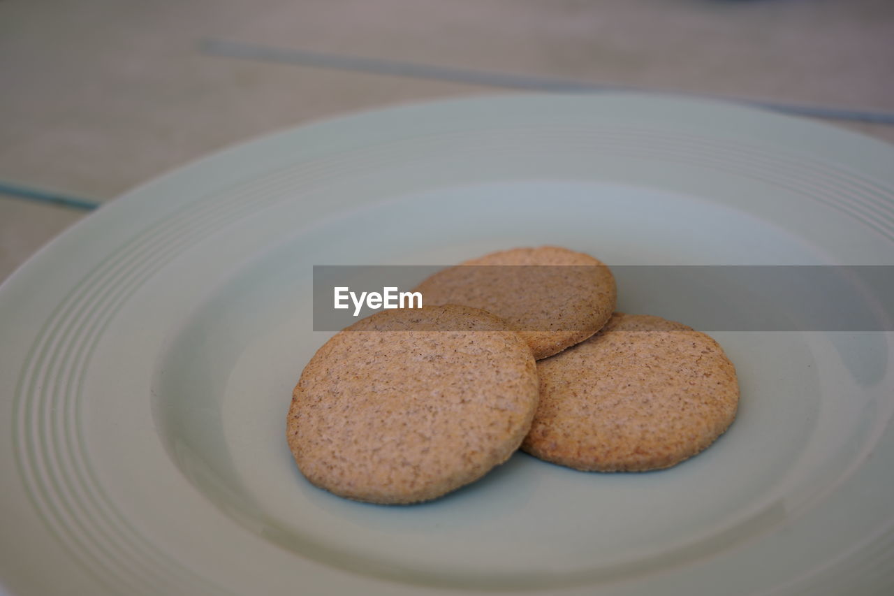 HIGH ANGLE VIEW OF COOKIES ON PLATE