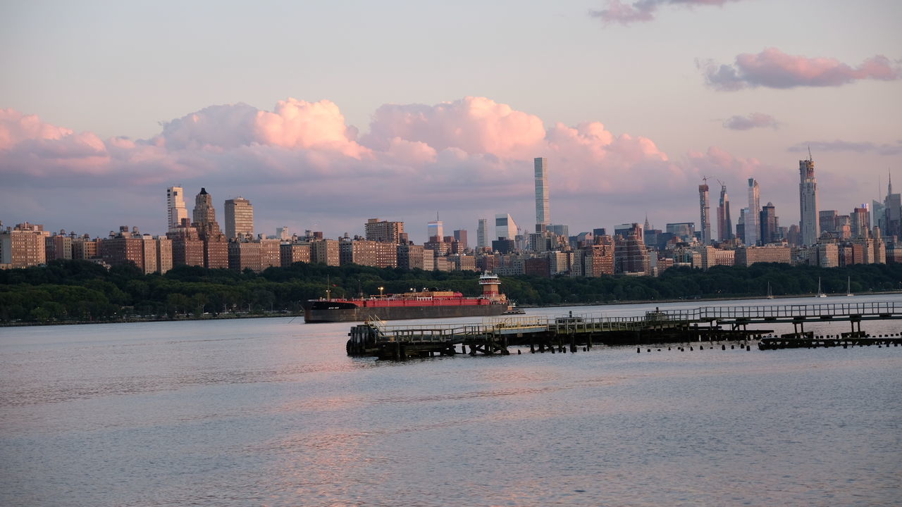 SCENIC VIEW OF RIVER AND BUILDINGS AGAINST SKY